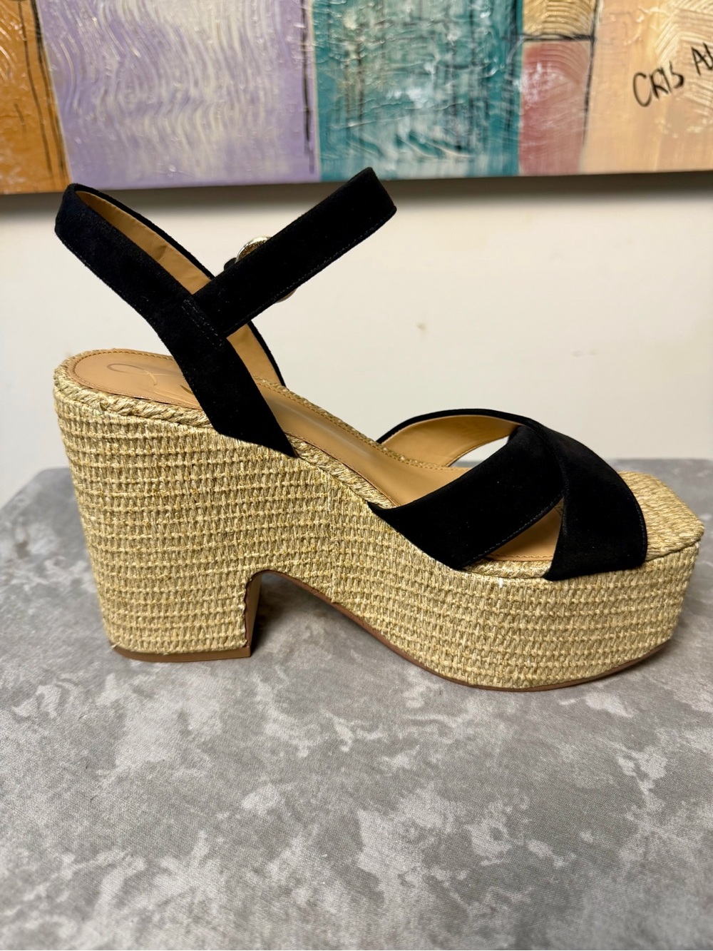 Brand New Sam Edelman Trianna Black Wedge Espadrille Platform Sandal 10M - Picture 12 of 14